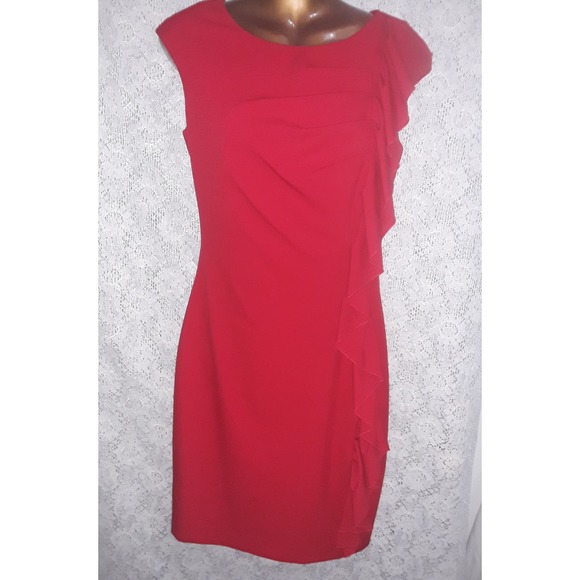 Calvin Klein Dresses & Skirts - Calvin Klein Sz 4 Bright Red Side Cascade Ruffle Bodycon Dress